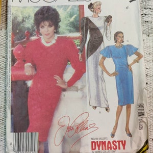 McCall's 2317 Joan Collins Wrap Look Dress Padded Strong Shoulders Dynasty Style Vintage Fashion Sewing Pattern 1980s 80s Size 6