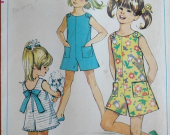 Simplicity 7708 A-Line Sleeveless Romper Pantdress Shorts Vintage Childrens Sewing Pattern 1960s 60s Size 10