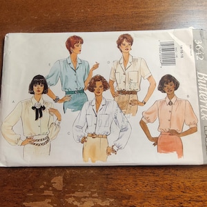Butterick 3642 Classic Front Button Blouse Long or Short Sleeve Variations Vintage  Sewing Pattern 1990s 90s Size 14 16 18 (Cut to 18)