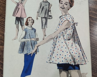 Butterick 7586 Smock Top Tent Vestido Bermudas ajustables y pantalones cortos Falda recta Maternidad Vintage Moda Patrón de costura 1950s 50s Tamaño 12