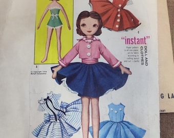 McCall's 2097 16" Betsy McCall muñeca de trapo y armario falda circular mameluco chaqueta vintage patrón de costura artesanal 1950s 50s