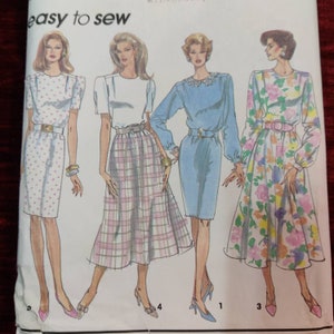 Simplicity 8477 Dress with Shoulder Pads  and Straight or Full Skirt Vintage Fashion Sewing Pattern 1990s 90s Plus Size ZZ (20 22)