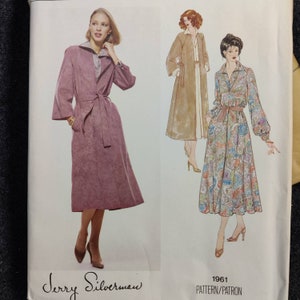 Vogue 1961 Flowing Dress with Front Wrap Belted Coat/Jacket American Designer Jerry Silverman Large Format Vintage Pattern 1970s 70s Size 16