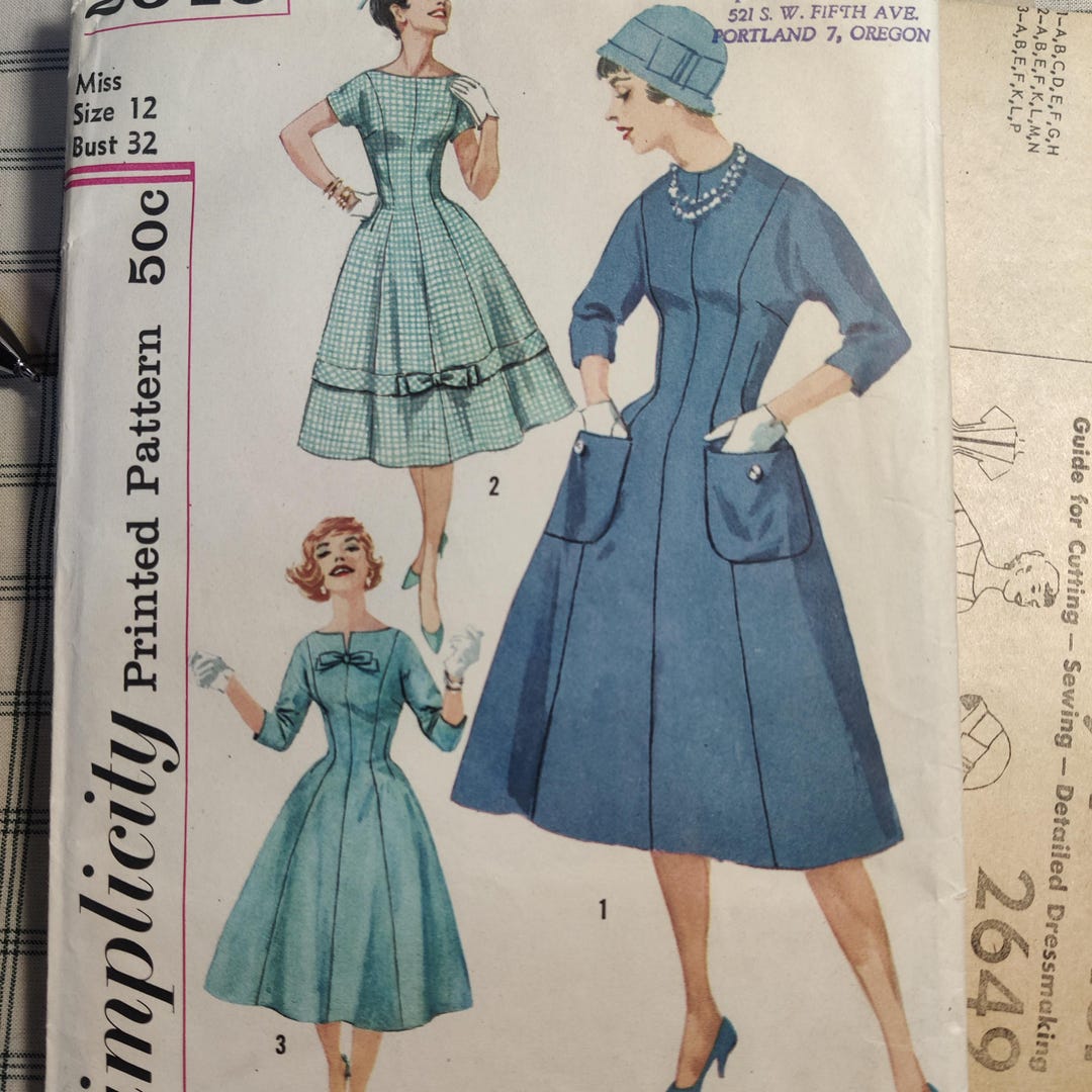 Simplicity 2649 Fitted 50s Dress W/full Skirt Raglan/kimono Sleeves ...