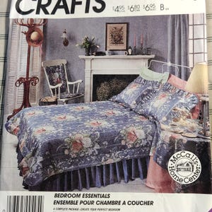 McCall 2973 1980s Bed Covers Bedspread Comforter Blanket Dust Ruffle Pillow Sham Vintage Home Decor Sewing Pattern 80s All Sizes UNCUT