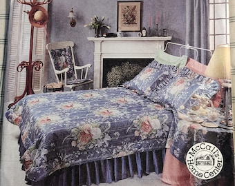 McCall 2973 1980s Bed Covers Bedspread Comforter Blanket Dust Ruffle Pillow Sham Vintage Home Decor Sewing Pattern 80s All Sizes UNCUT