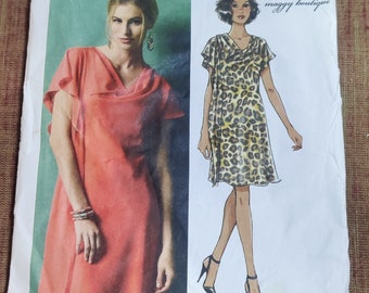 Butterick B5883 Modern Summer Dress Draped Neckline & Flutter Sleeve Designer Suzi Chin Fashion Sewing Pattern 00s Size 8 10 12 14 16 UNCUT