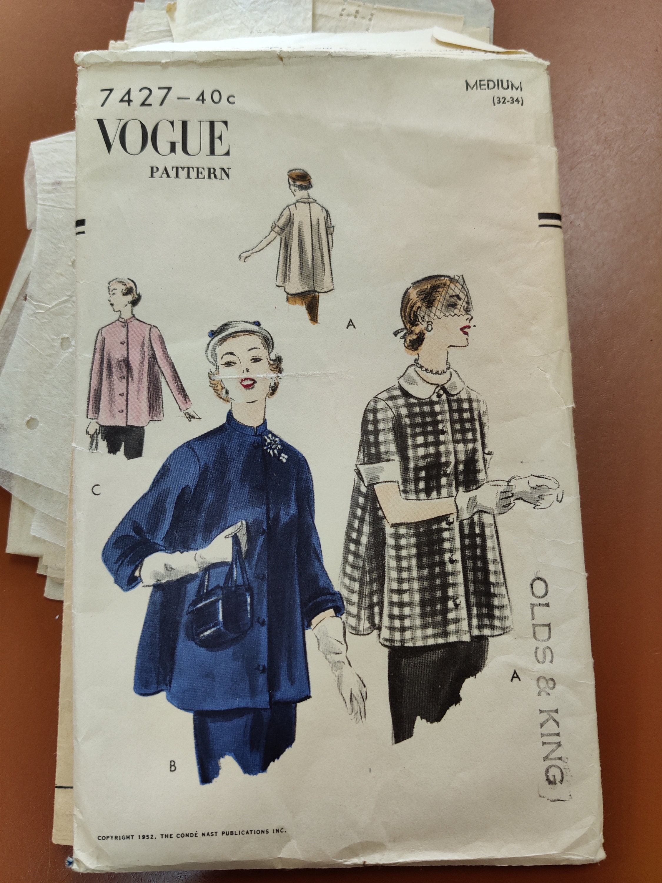 Vogue 7427 Classic Swing Coat With 3/4 Length Sleeves or Smock or