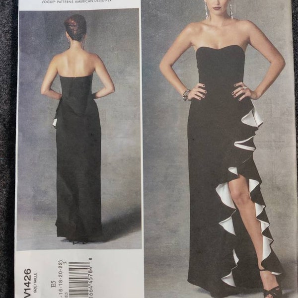 Vogue American V1426 Modern Formal Gown With Thigh High Slit Strapless by Badgley Mischka Fashion Sewing Pattern 2014 Size E5 (14-22) UNCUT