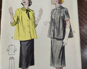 Butterick 6194 Falda recta ajustable y blusa con vuelo, bata de maternidad de 2 piezas, patrón de costura de moda vintage de los años 50, talla 12