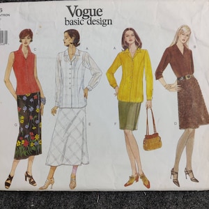 Vogue 1946 Blouse w/Princess Seaming, Long & Short Straight and Wrap Skirt Vintage Fashion Sewing Pattern 1990s 90s Size 6 8 10 UNCUT