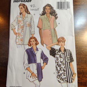 Butterick 6171 Classic Oversized Button Up Shirt Blouse, Short & Long Sleeves Vintage Sewing Pattern 1990s 90s Size 8 10 12 UNCUT