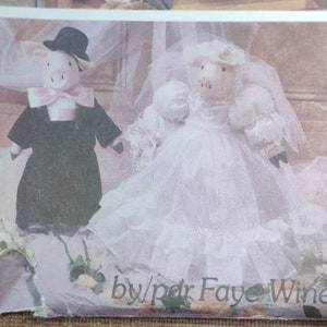 McCall&#39;s 4665 Stuffed 18&quot; Pig Dolls with Clothes by Faye Wine Wedding Vintage Country Craft Pattern 1990s 90s UNCUT