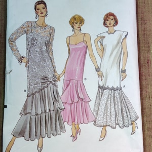 Vogue 9782 Romantic Party Dress, Full Length, Spaghetti Straps with Overdress Tunic Vintage Fashion Sewing Pattern 1980s 80s Size 14 16 18