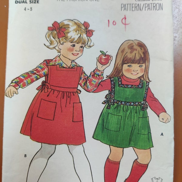 Butterick 5038 Child's Sleeveless Jumper Dress with Square Neckline Vintage Children's Sewing Pattern 1960s 60s Size 4/5