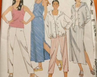 McCall's 2202 Summer Wardrobe Tunic Tank Top Skirt Pants Capris Cover-Up Jacket Vintage Sewing Pattern 1990s 90s Size E (14 16 18) UNCUT