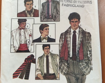 Simplicity 6694 Surtido de corbatas Pajarita Ascot Bufanda Cummerbund Boda Vintage Moda Patrón de costura 1980s 80s Talla única
