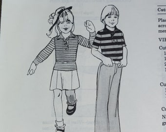 Stretch & Sew 951 Child's Knit Rugby Polo Pullover Shirt Vintage Children's Fashion Sewing Pattern 70s 1970s Size 21 22 23 24 25 26 27 UNCUT