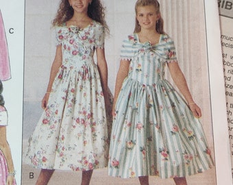 Butterick 5931 Children's Dress with Skirt and Shoulder Wrap Detailing for Party Princess Children's Sewing Pattern 1990s 90s Size 7 8 10