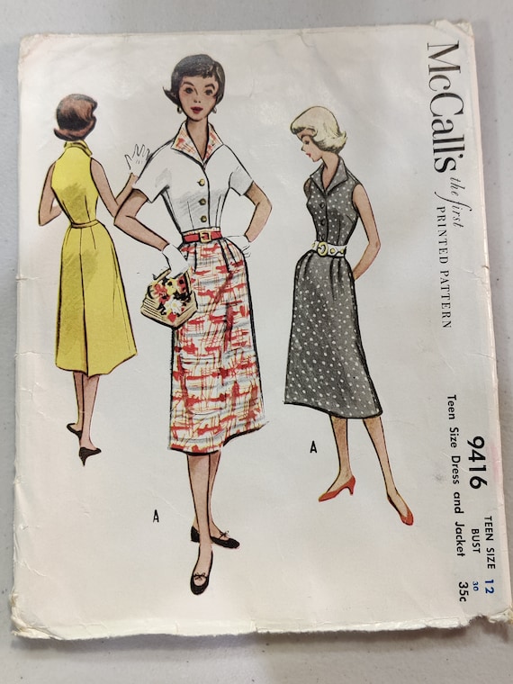 Mccall's 9416 Sleeveless Summer Dress With Straight Skirt & Short Sleeve  Jacket Vintage Fashion Sewing Pattern 1960s 50s Size 12 Junior/teen - Etsy