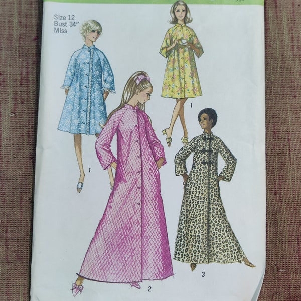 Simplicity 9074 Button-Up Housecoat w/Stand Up Collar House Dress Robe Muumuu Loungewear Vintage Fashion Sewing Pattern 1970s 70s Size 12