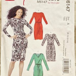 McCall's M6147 - Bodycon Knit Dress w/Neckline Variations - 10s Sewing Pattern, Size 8 10 12 14 UNCUT