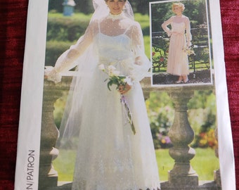 Simplicity Vintage Wedding Dress Sewing Pattern by Michele Piccione Bonus Bridesmaids Pattern 1980s Classic Puff Sleeves and Hem Retro