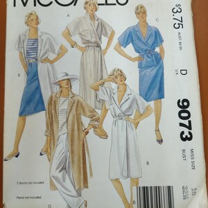 McCall 9073 jas jurk rok trenchcoat wrap gemakkelijk te dragen klassieke Vintage naaien patroon 1980 80s grootte 10 ONBESNEDEN