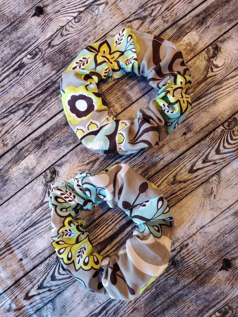 80s Style Teal and Lime Paisley Hair Scrunchies 2pk ~Custom Made~ Hair Accessories 100/% Cotton