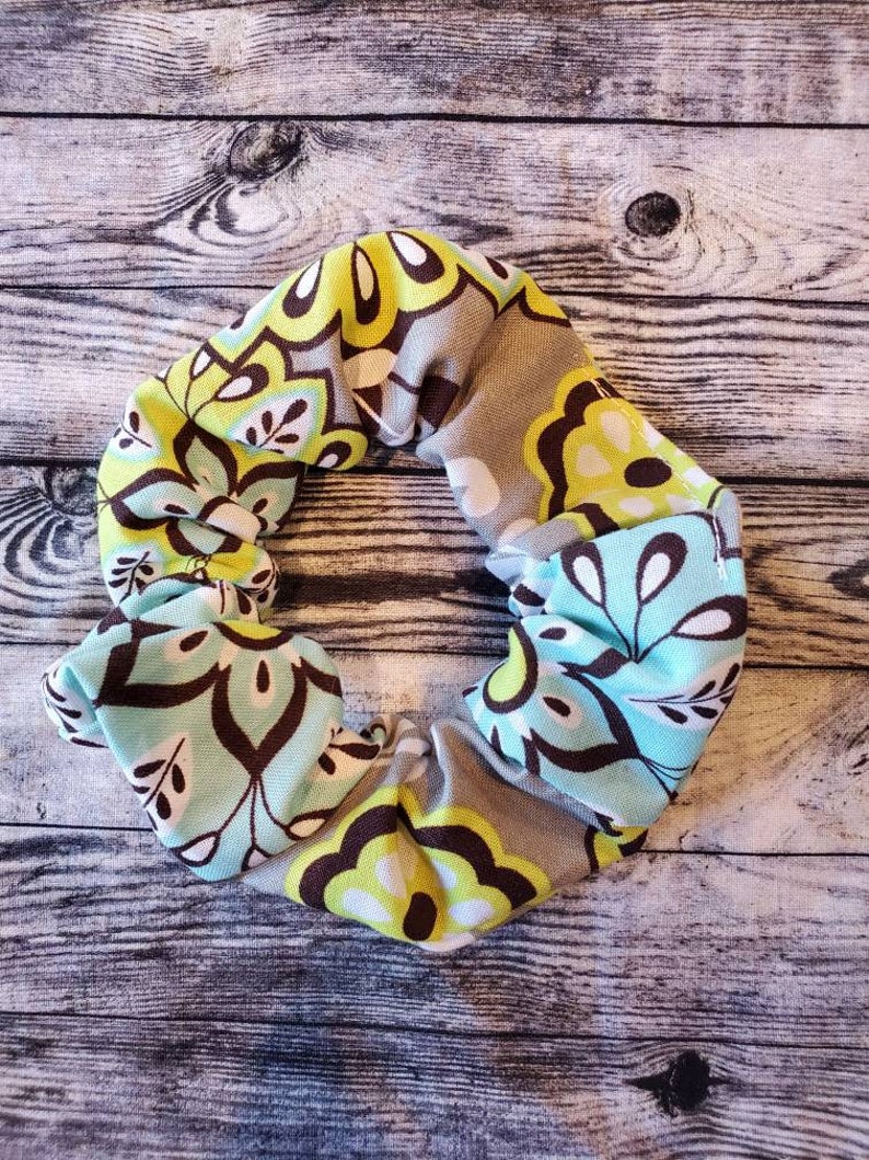 80s Style Teal and Lime Paisley Hair Scrunchies 2pk ~Custom Made~ Hair Accessories 100/% Cotton
