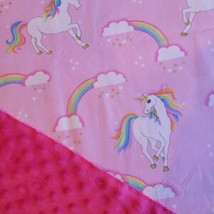 100x70cm Unicorn Rainbows Baby Toddler Minky Blanket Plush Hot Pink Stars Girls