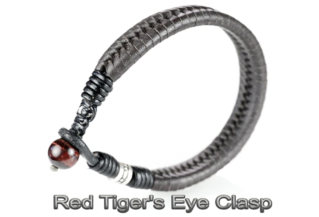 2B-472 GIFT Wristband KANGAROO LEATHER STERLING SILVER Tiger's Eye Men Bracelet 