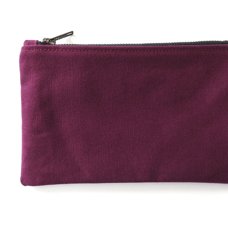 Burgundy Canvas Pencil Case, Medium Zipper Pouch image 6