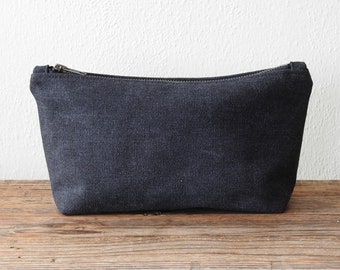 Black Distressed Canvas Toiletry Bag, Large Cosmetic Bag