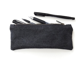 Black Distressed Canvas Pencil Case, Zipper Pouch