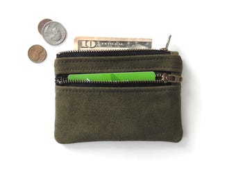 Military Canvas Wallet, Double Zipper Coin Purse, Recycled