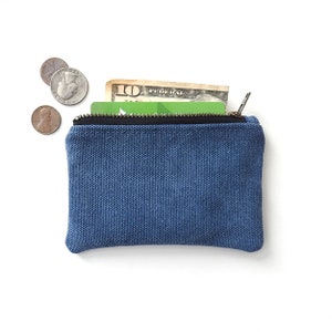 Cartera de lona desgastada azul, monedero, minibolso con cremallera