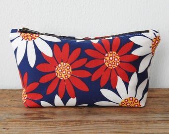 Floral Canvas Cosmetic Bag, Toiletry Pouch, Vintage Fabric
