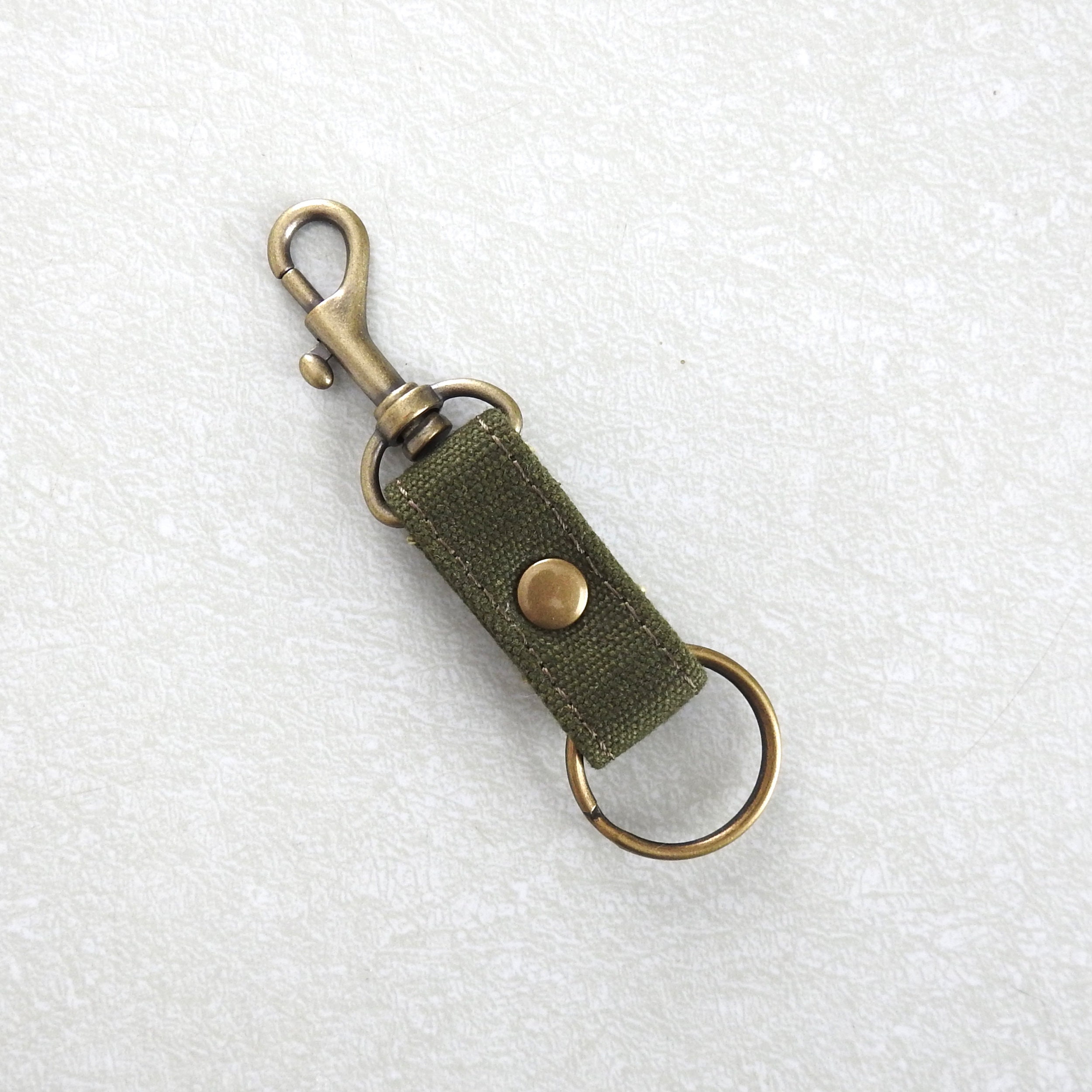 Green Leather Key Chain, Stainless Steel Carabiner Clip, Custom