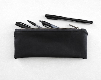 Black Canvas Pencil Case, Zipper Pouch