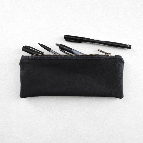 Black Canvas Pencil Case, Zipper Pouch