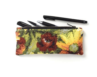 Floral Pencil Case, Zipper Pouch, Vintage Fabric