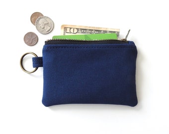 Blue Canvas Keychain Wallet, Coin Purse Pouch