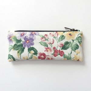 Canvas Floral Pencil Case, Zipper Pouch, Vintage Fabric image 3