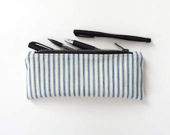 Recycled Ticking Stripe Pencil Case, Zipper Pouch