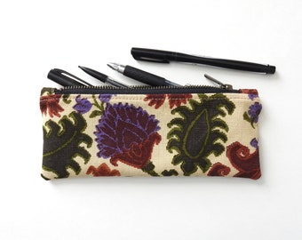 Floral Pencil Case, Zipper Pouch, Vintage Fabric