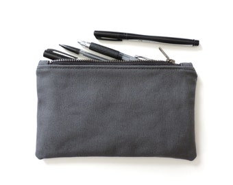 Gray Canvas Pencil Case, Medium Zipper Pouch