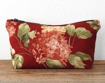 Hydrangea Cosmetic Bag, Toiletry Pouch, Vintage Fabric