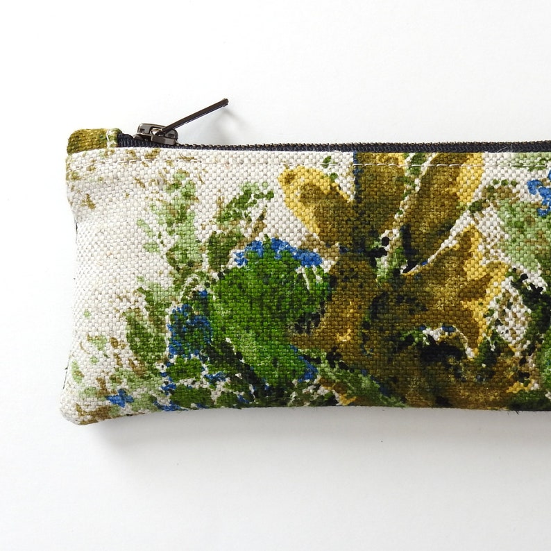 1970s Floral Pencil Case Zipper Pouch Handmade by Lindock
