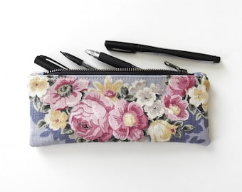Floral Pencil Case, Zipper Pouch, 1950s Vintage Fabric